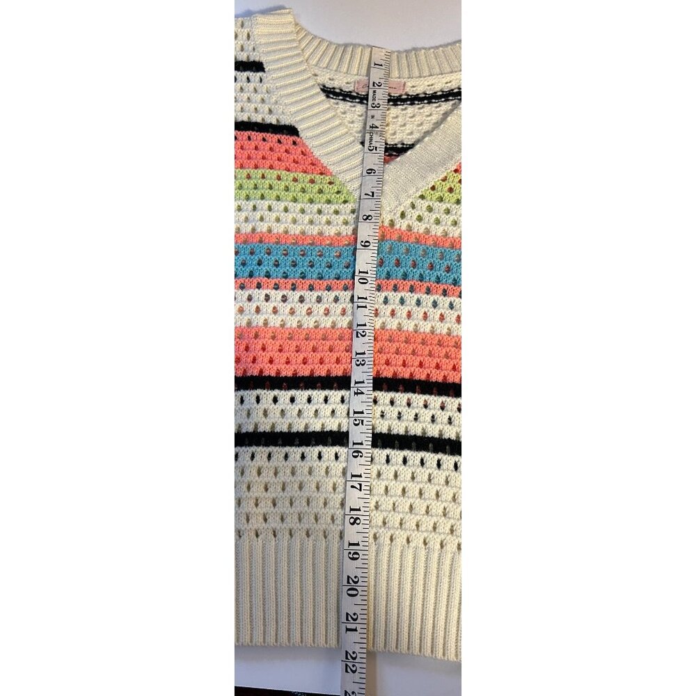 Vintage-Style Ces Femme Open-Knit Striped Sweater Vest V-Neck Medium Multicolor - Picture 7 of 7